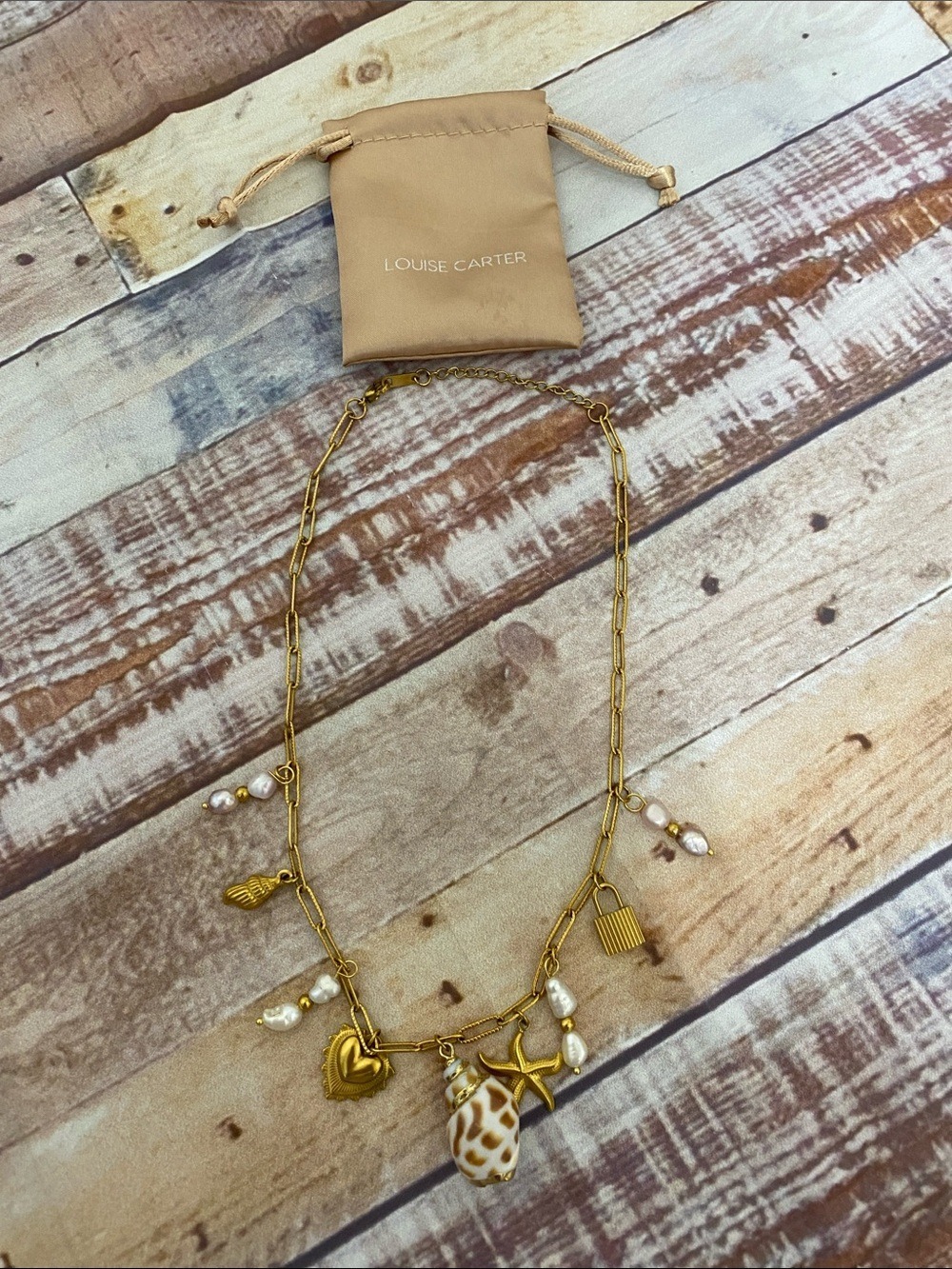 Louise Carter Gold-Tone Coastal Charm Necklace with Pearls
